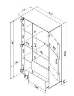 Credenza alta beige 90x41x170h cm 2 ante e 2 cassetti - Rimella