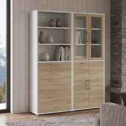 Credenza alta bianca e quercia 178x40x221h cm 4 ante e 4 cassetti - Embabane