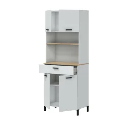 Credenza alta bianca e rovere 72x40x185h cm 4 ante e 1 cassetto - Florent
