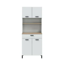 Credenza alta bianca e rovere 72x40x185h cm 4 ante e 1 cassetto - Florent