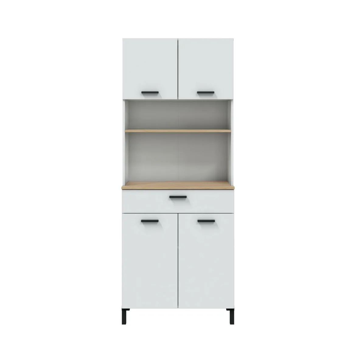 Credenza alta bianca e rovere 72x40x185h cm 4 ante e 1 cassetto - Florent