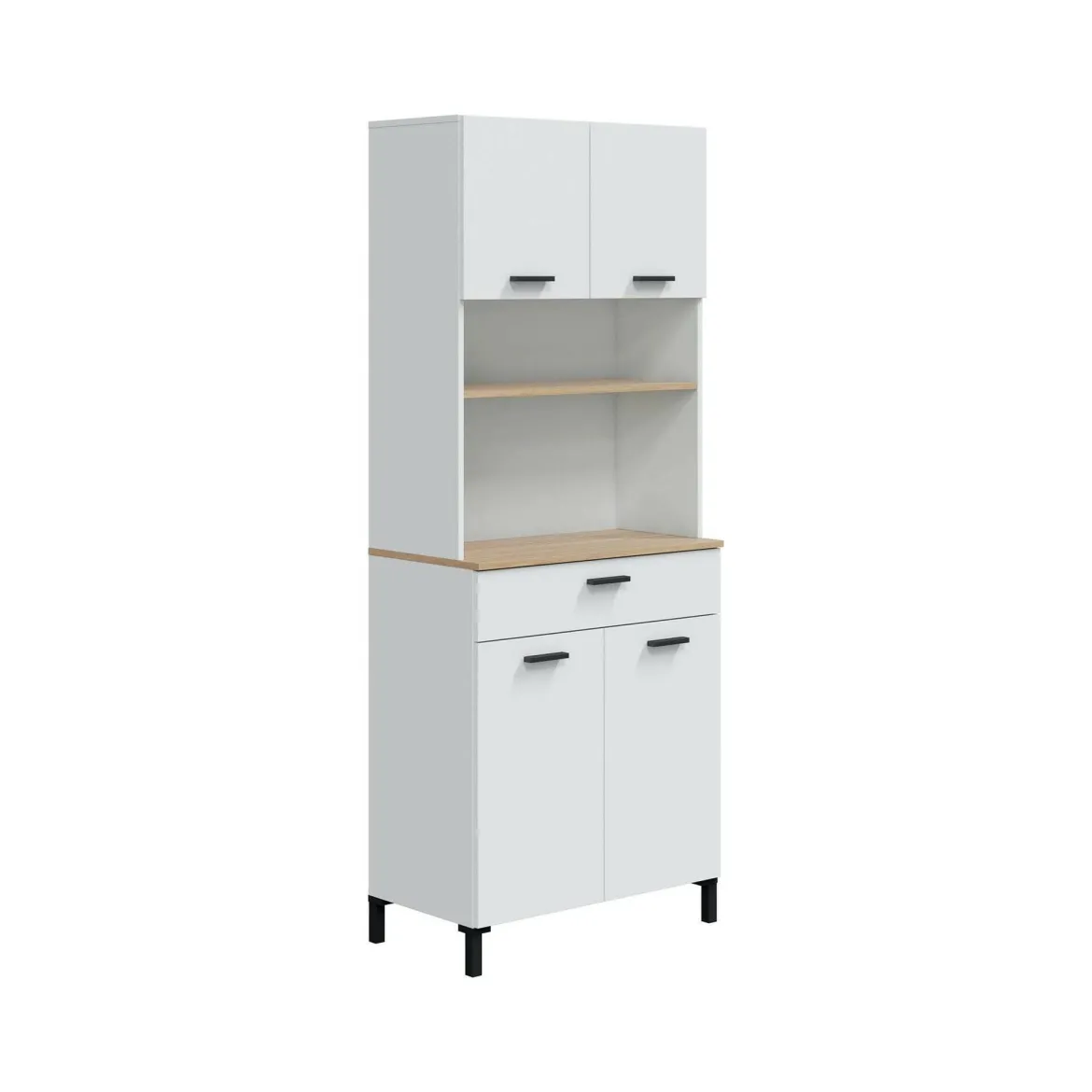 Credenza alta bianca e rovere 72x40x185h cm 4 ante e 1 cassetto - Florent