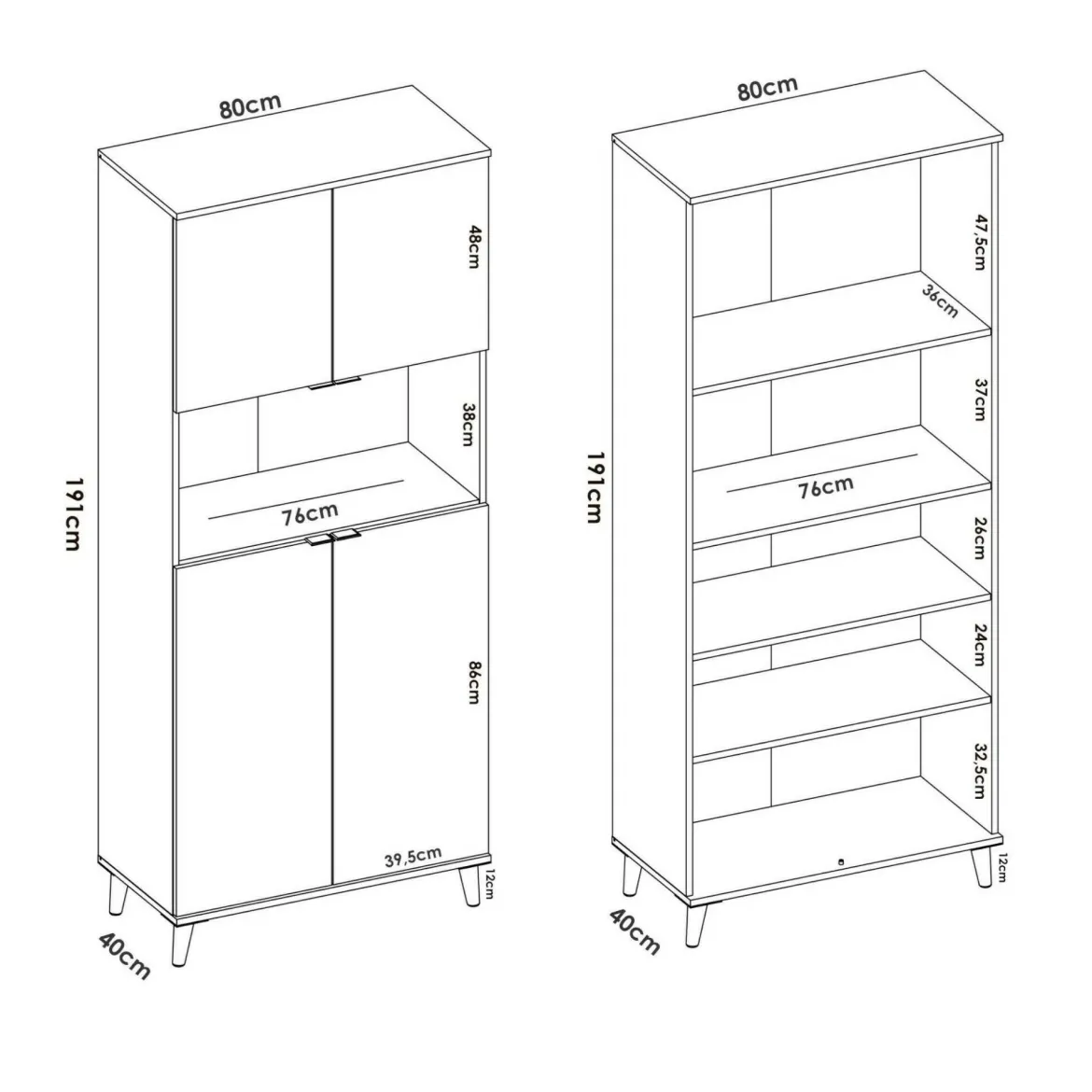 Credenza alta bianca e rovere porta microonde 80x40x191h cm 4 ante - Acura