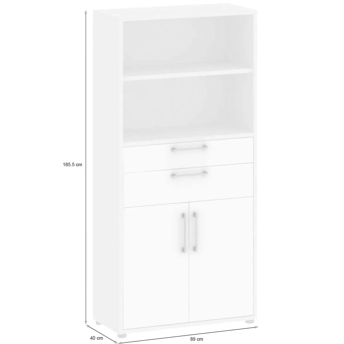 Credenza alta bianca 89x40x185h cm 2 ante e 2 cassetti - Albidona