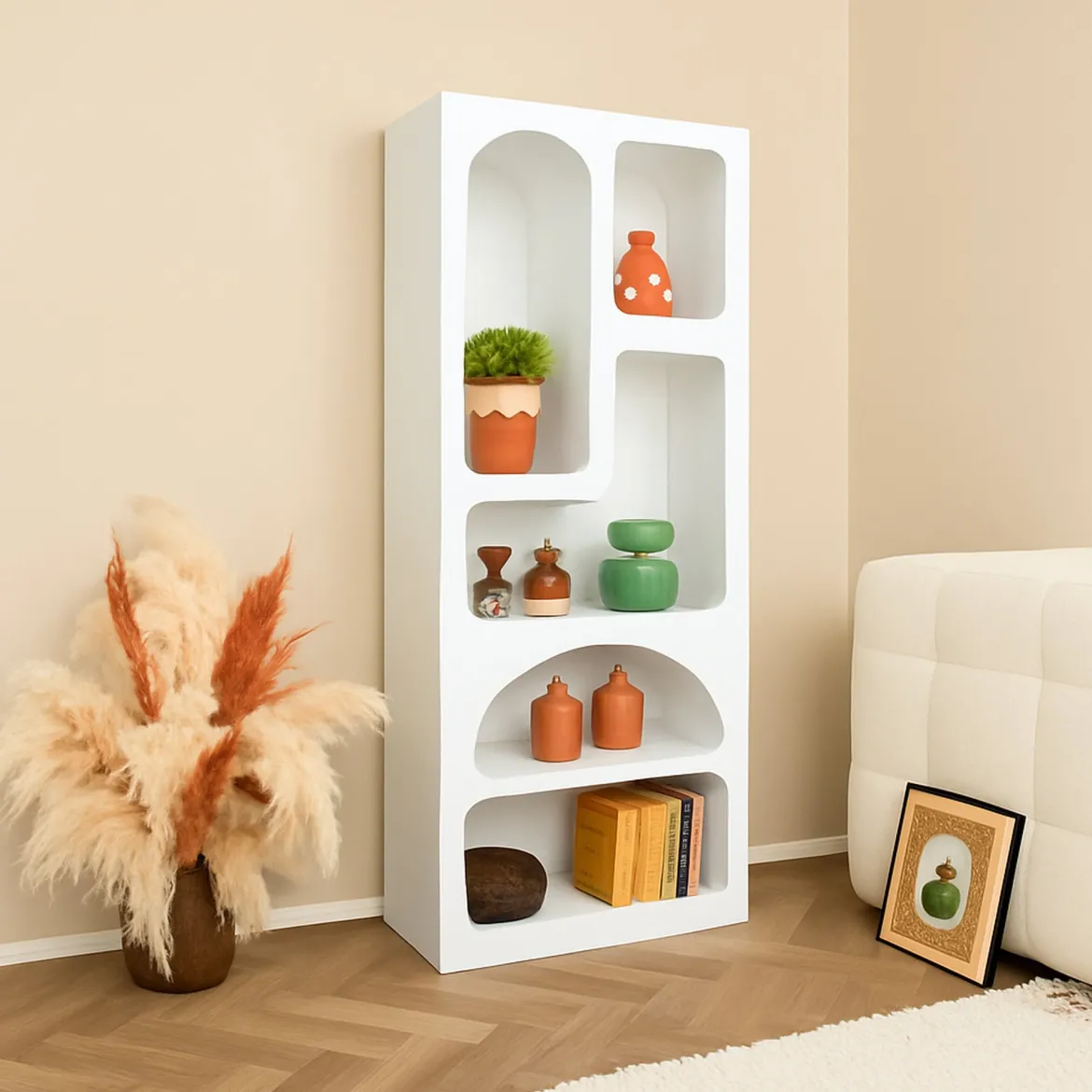 Credenza alta bianca 60x32x150h cm 5 vani - Arsenio