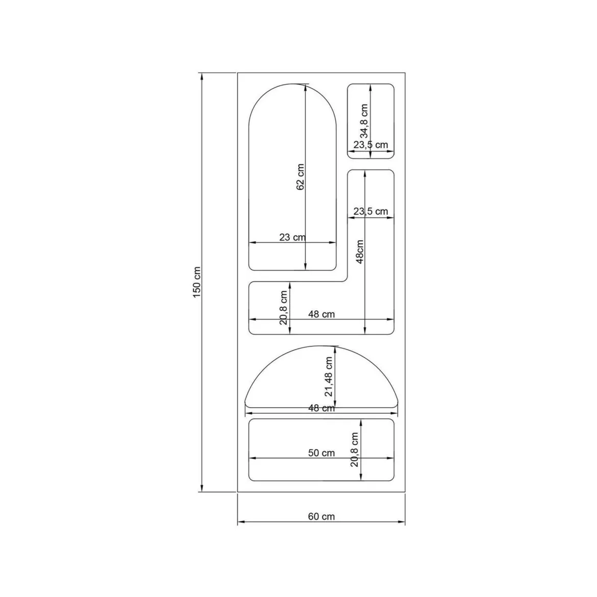 Credenza alta bianca 60x32x150h cm 5 vani - Arsenio