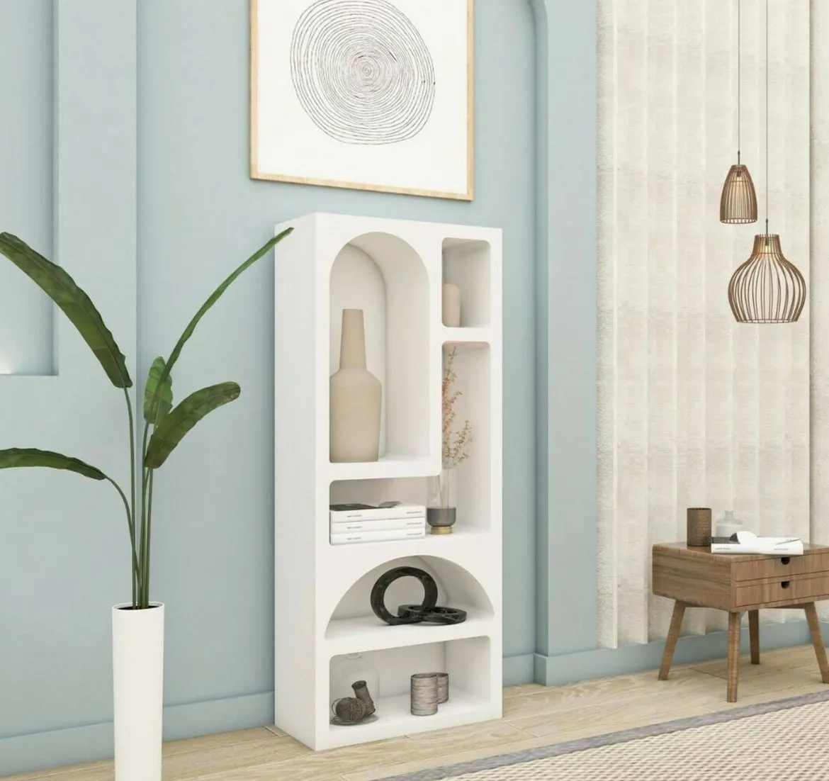 Credenza alta bianca 60x32x150h cm 5 vani - Arsenio