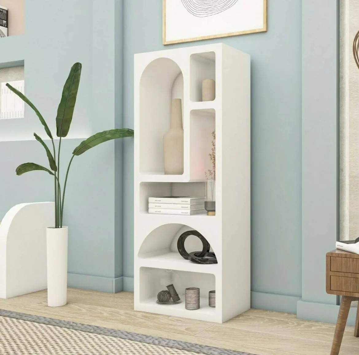 Credenza alta bianca 60x32x150h cm 5 vani - Arsenio