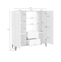 Credenza alta bianco lucida e acero 130x45x135h cm 5 ante - Acquadolce
