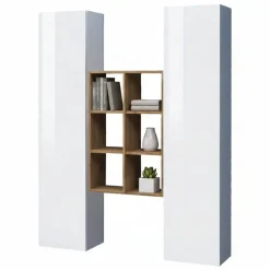 Credenza alta bianco lucida e acero 40x30x180h cm 2 ante - Danila