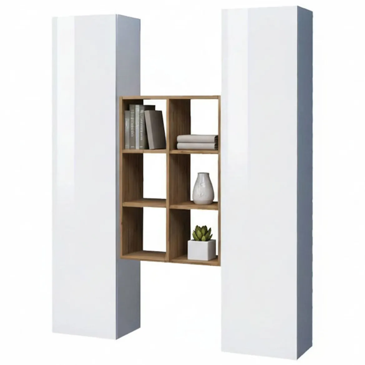 Credenza alta bianco lucida e acero 40x30x180h cm 2 ante - Danila