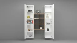 Credenza alta bianco lucida e acero 40x30x180h cm 2 ante - Danila