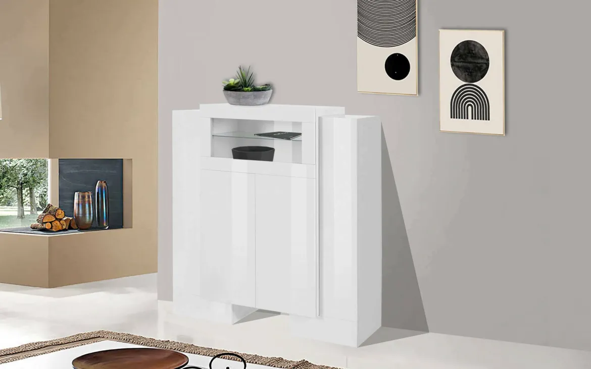 Credenza alta bianco lucida 130x45x135h cm 5 ante - Acquadolce