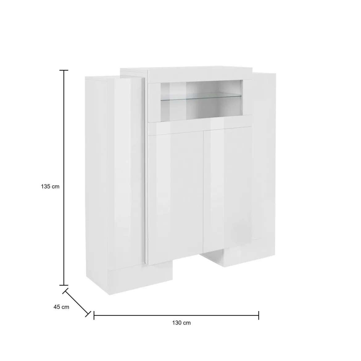 Credenza alta bianco lucida 130x45x135h cm 5 ante - Acquadolce