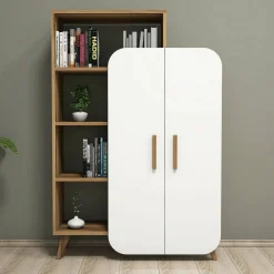 Credenza alta noce e bianca 90x32x132h cm 2 ante - Tormalina