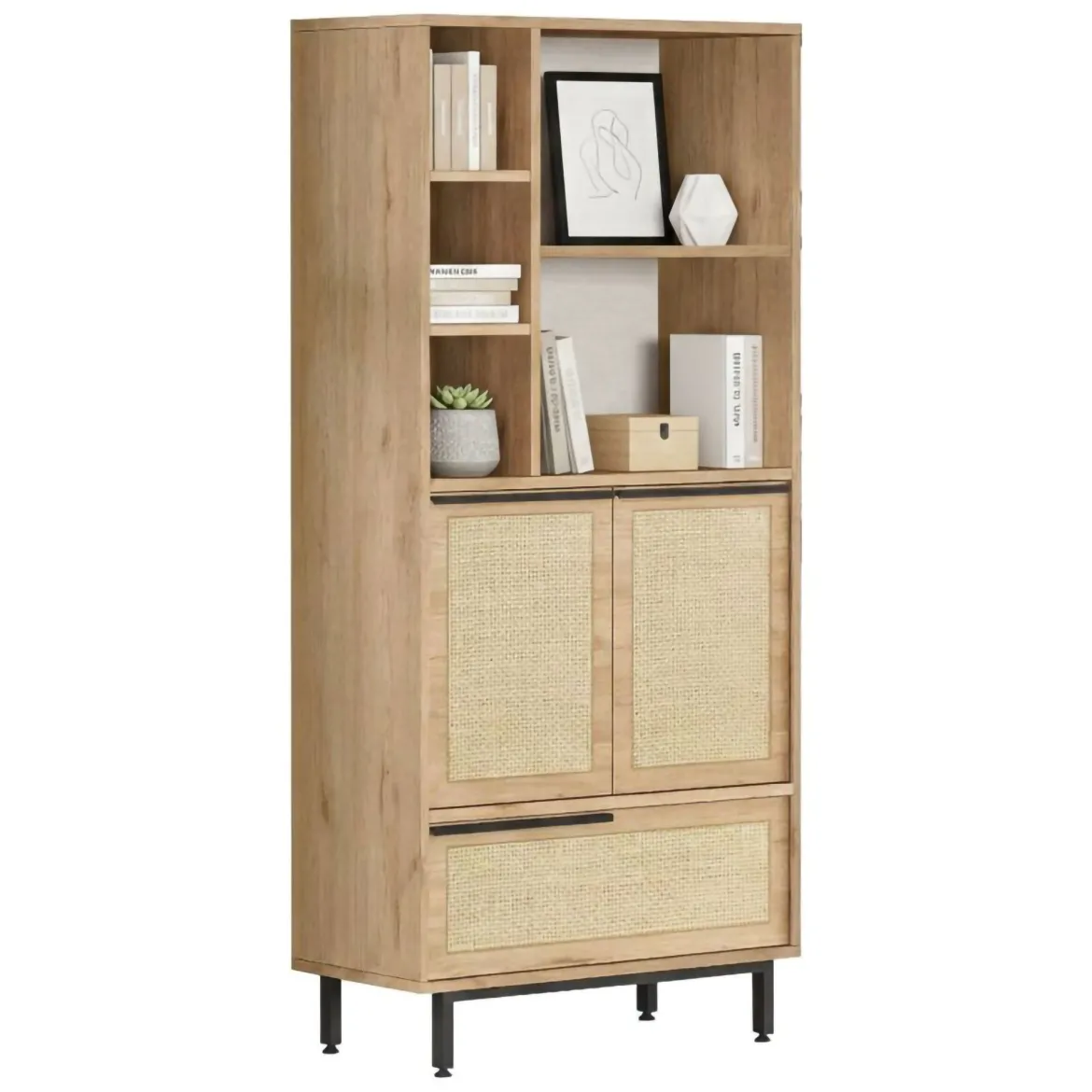 Credenza alta noce e quercia 74x35x161h cm 2 ante - Vinta