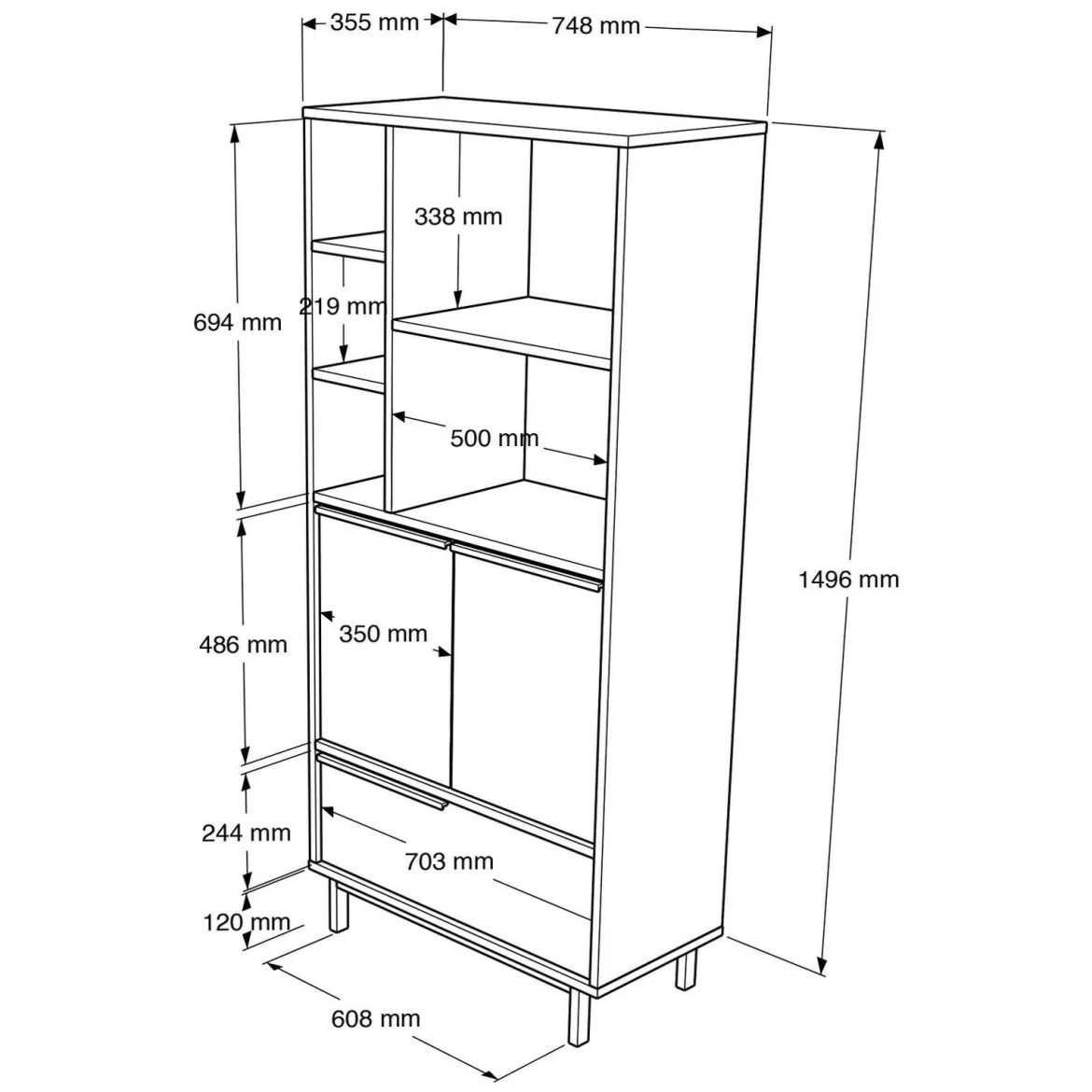 Credenza alta noce e quercia 74x35x161h cm 2 ante - Vinta