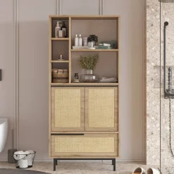 Credenza alta noce e quercia 74x35x161h cm 2 ante - Vinta