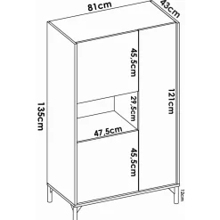 Credenza alta rovere e antracite 81x43x135h cm 3 ante - Crono