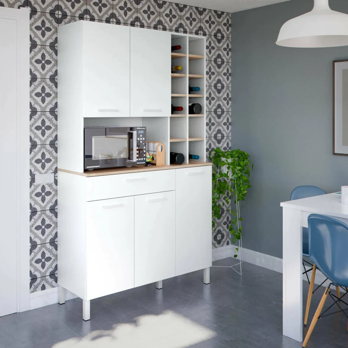 Credenza alta rovere e bianca 79x34x204h cm 4 ante - Pierre