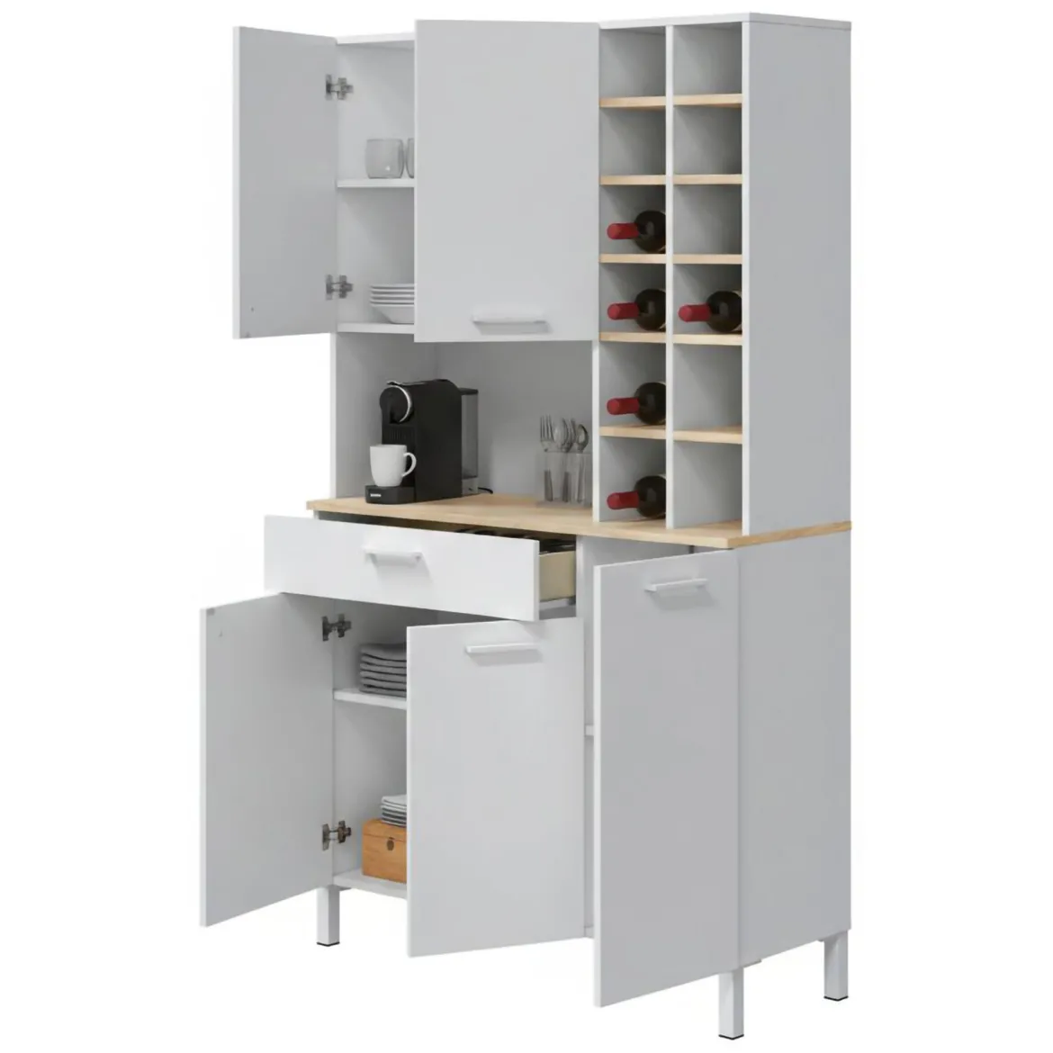 Credenza alta rovere e bianca 79x34x204h cm 4 ante - Pierre