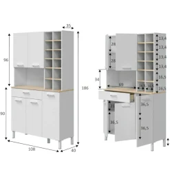 Credenza alta rovere e bianca 79x34x204h cm 4 ante - Pierre