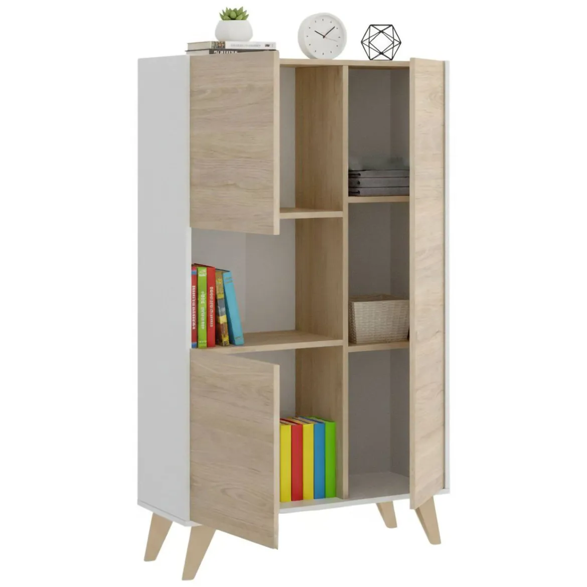 Credenza alta rovere e bianca 81x43x135h cm 3 ante - Crono