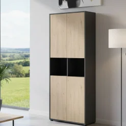 Credenza alta rovere e grigia 79x34x204h cm 4 ante - Pierre