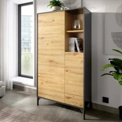 Credenza alta rovere nodi e antracite 72x33x143h cm 2 ante - Akilina