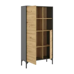 Credenza alta rovere nodi e antracite 72x33x143h cm 2 ante - Akilina