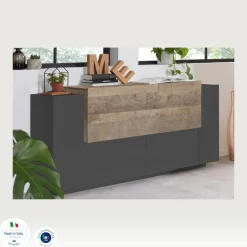 Credenza antracite e acero 160x45x86h cm 4 ante - Muscari
