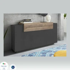 Credenza antracite e acero 160x46x85h cm 4 ante - Aschly