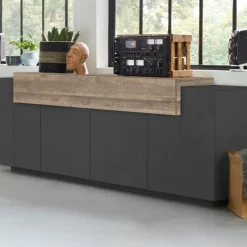 Credenza antracite e acero 220x45x85h cm 5 ante - Discordia