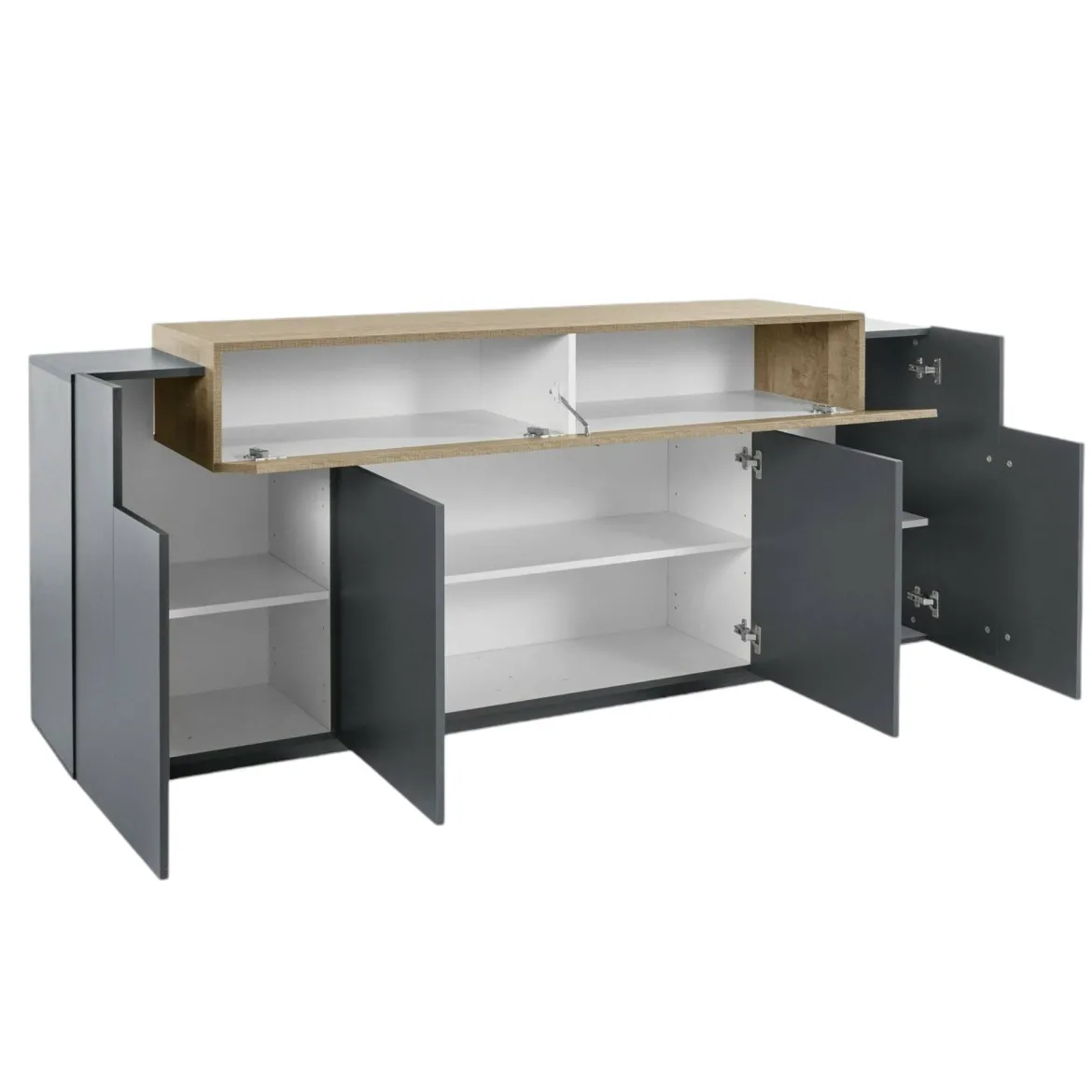 Credenza antracite e acero 220x45x85h cm 5 ante - Discordia