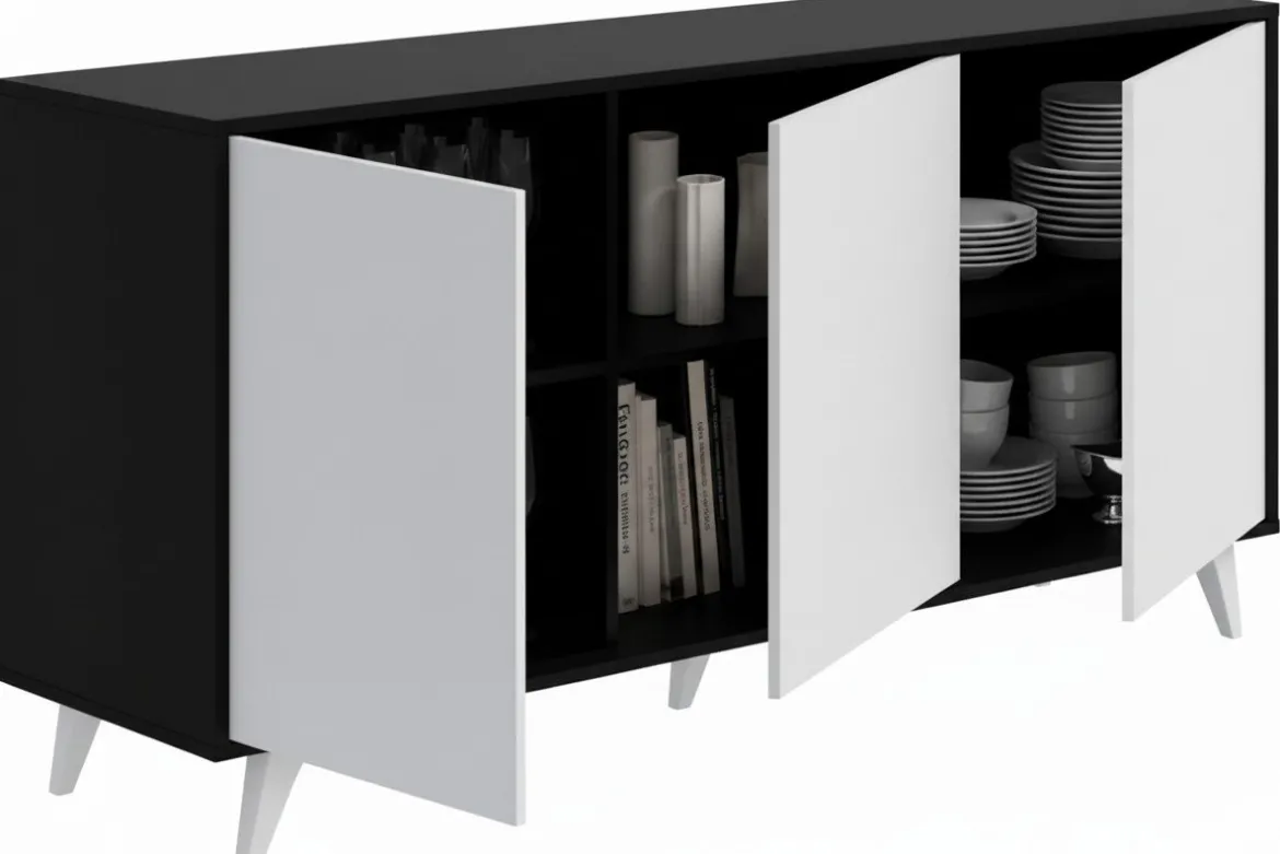 Credenza antracite e bianca 153x39x72h cm 3 ante - Annina