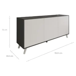 Credenza antracite e bianca 153x39x72h cm 3 ante - Annina