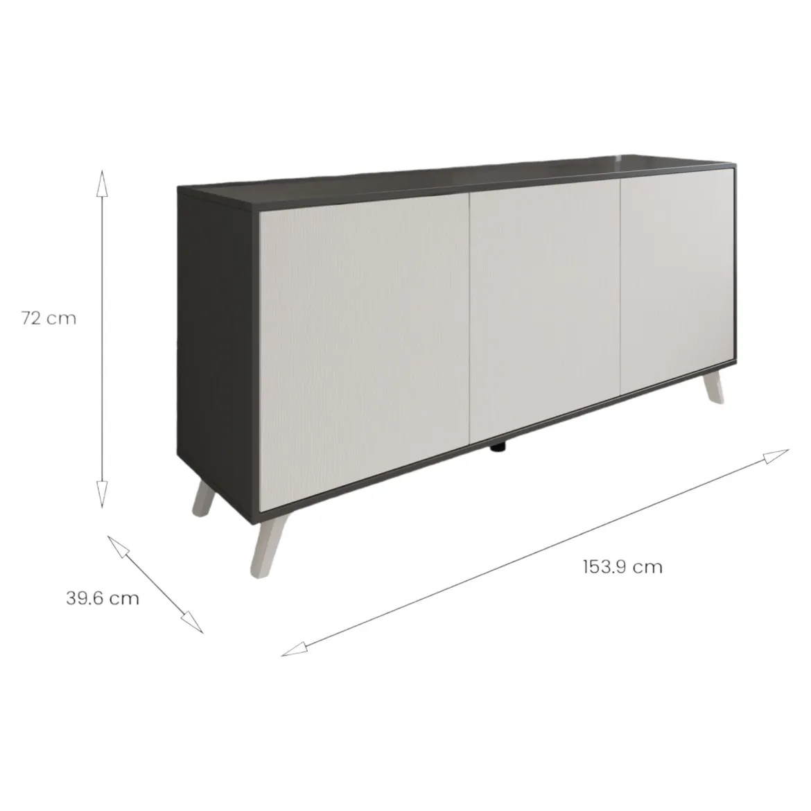 Credenza antracite e bianca 153x39x72h cm 3 ante - Annina