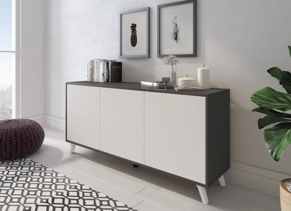 Credenza antracite e bianca 153x39x72h cm 3 ante - Annina