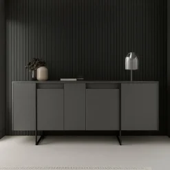 Credenza antracite e nera moderna 160x35x80h cm 4 ante - Arta