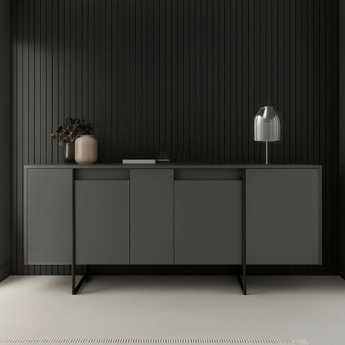 Credenza antracite e nera moderna 160x35x80h cm 4 ante - Arta