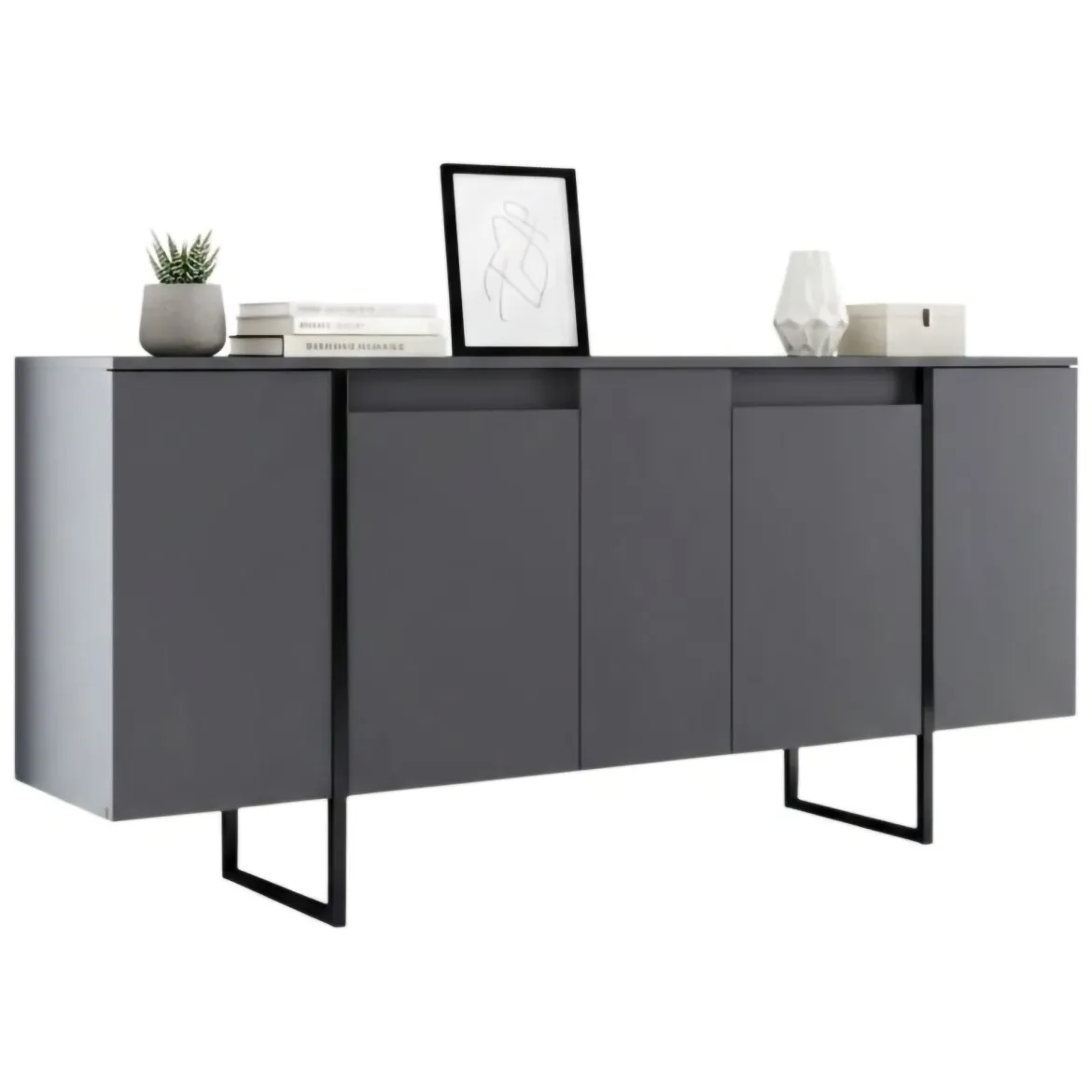 Credenza antracite e nera moderna 160x35x80h cm 4 ante - Arta