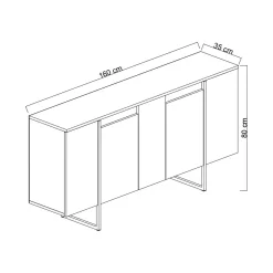 Credenza antracite e nera moderna 160x35x80h cm 4 ante - Arta