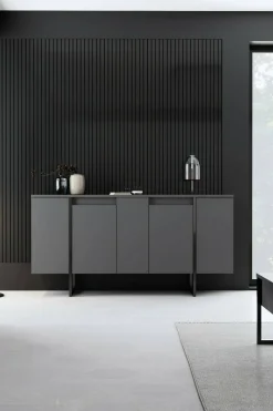 Credenza antracite e nera moderna 160x35x80h cm 4 ante - Arta