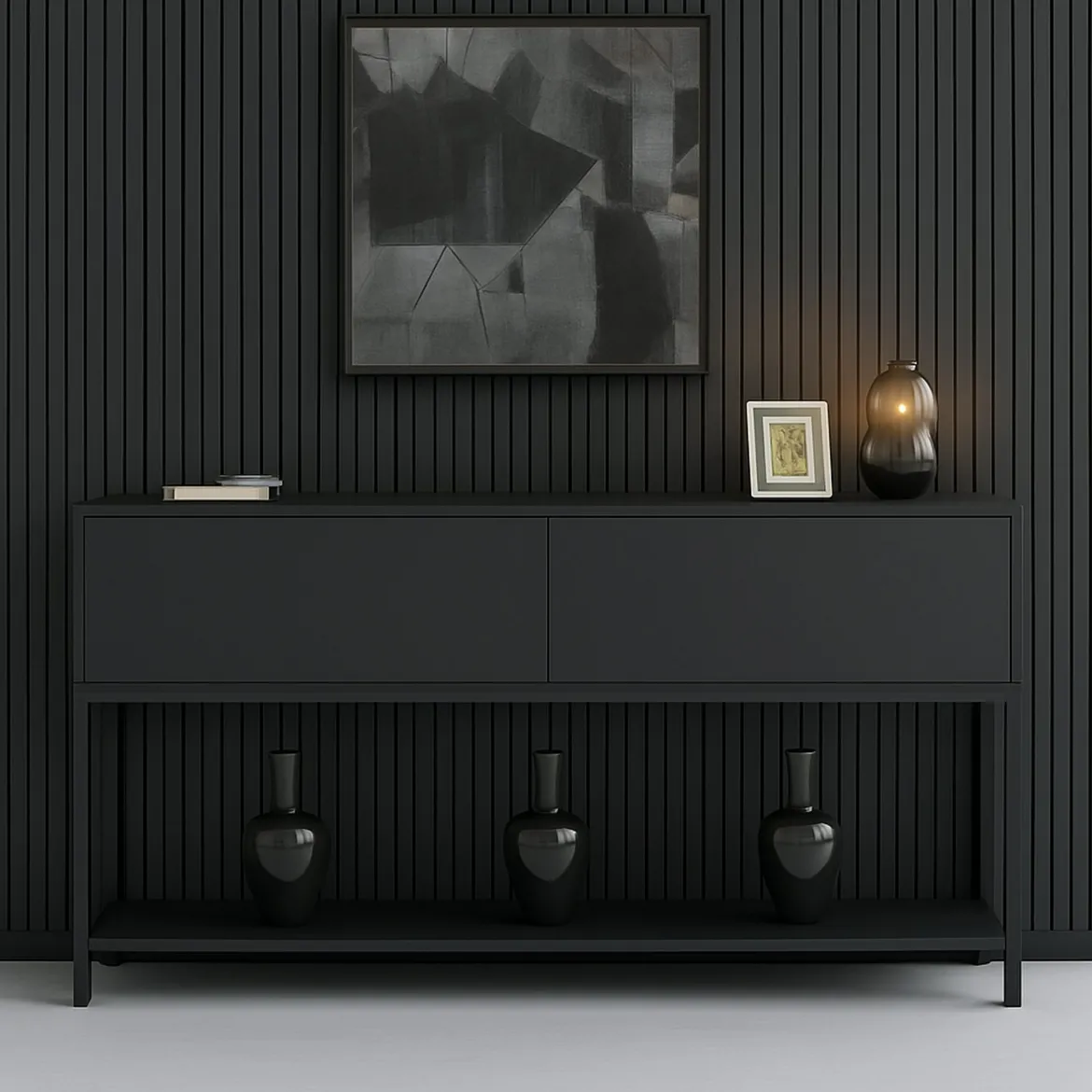 Credenza antracite e nera 150x30x80h cm 2 ante - Basilia