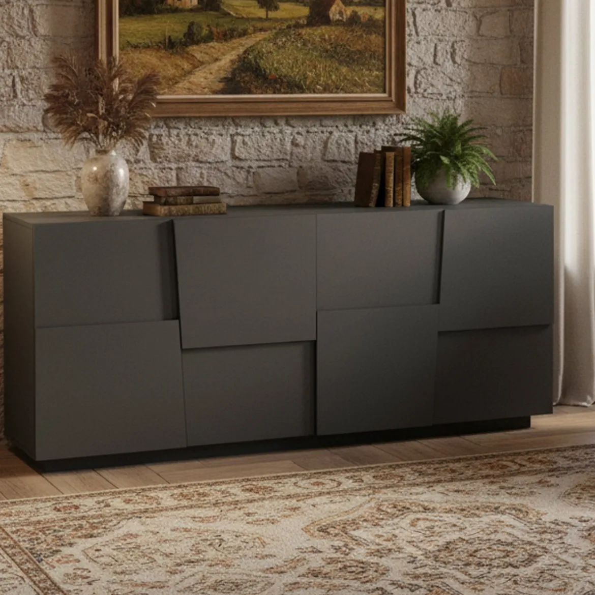 Credenza antracite 220x40x80h cm 4 ante - Atak