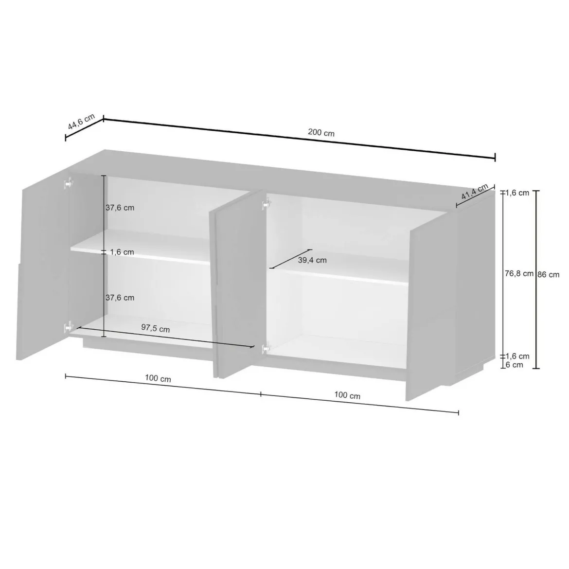 Credenza antracite 220x40x80h cm 4 ante - Atak
