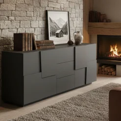Credenza antracite 220x44x86h cm 4 ante e 3 cassetti - Astel