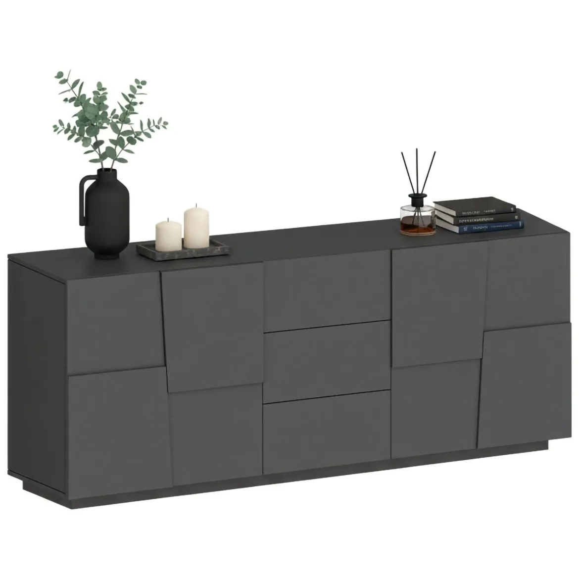 Credenza antracite 220x44x86h cm 4 ante e 3 cassetti - Astel