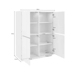 Credenza Ara, cm 100x41h126, Bianco lucido e Noce