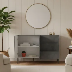 Credenza ardesia 140x43x86h cm 2 ante e 3 cassetti - Favonio
